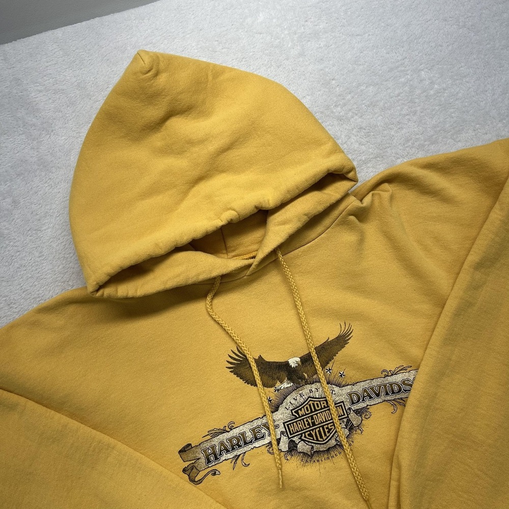 Harley-Davidson Hoodie Mens XL Yellow Pullover Fleece Hooded Graphic Print